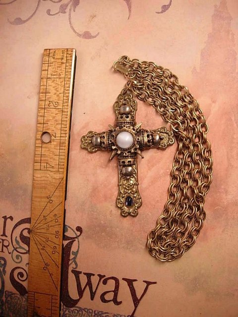 Huge gothic medieval moonstone cross necklace