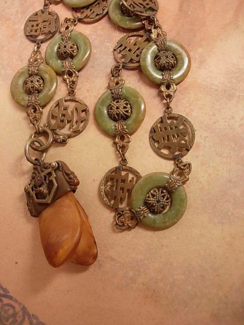 Antique Tooth necklace Bizarre Victorian Chinese Jade Very OLD