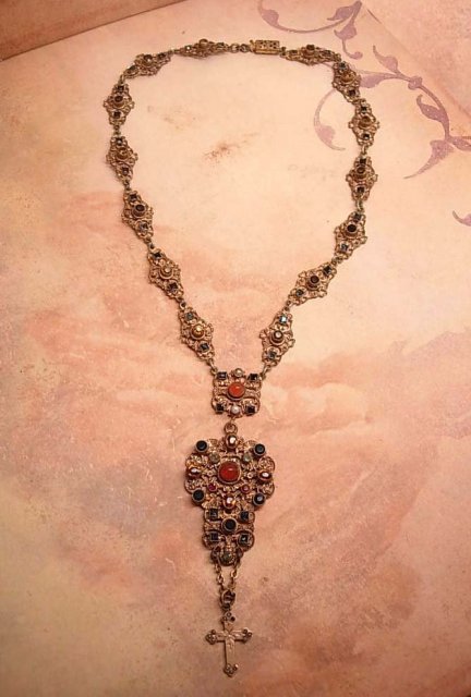 Signed ANtique Austro Hungarian necklace with rose gold Renaissance Revival Cross