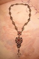 Signed ANtique Austro Hungarian necklace genuine jewels with rose gold Renaissance Revival Cross