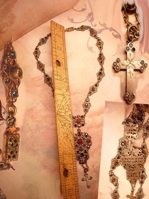 Signed ANtique Austro Hungarian necklace with rose gold Renaissance Revival Cross