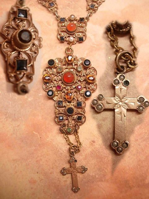 Signed ANtique Austro Hungarian necklace with rose gold Renaissance Revival Cross