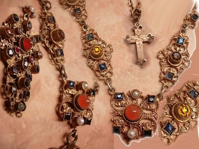 Signed ANtique Austro Hungarian necklace with rose gold Renaissance Revival Cross