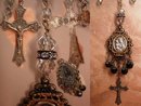 Gothic Antique St Anne with antique crucifix festoon glass necklace