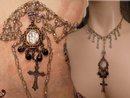 Gothic Antique St Anne with antique crucifix festoon glass necklace