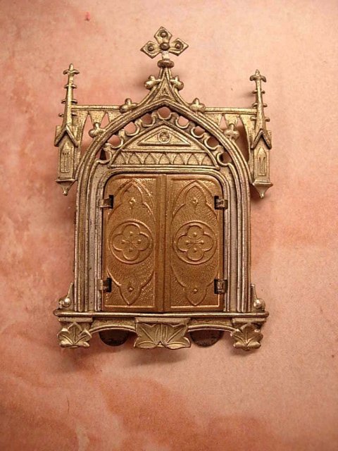 ANtique Miniature Traveling Religious Icon Shrine with hinged doors