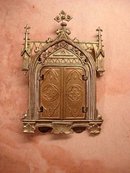 ANtique Miniature Traveling Religious Icon Shrine with hinged doors
