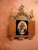 ANtique Miniature Traveling Religious Icon Shrine with hinged doors