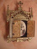 ANtique Miniature Traveling Religious Icon Shrine with hinged doors