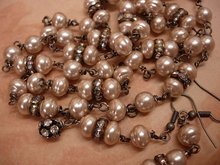 Vintage Genuine Baroque pearl chandelier necklace and earrings with rhinestone roundels
