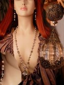 Vintage Genuine Baroque pearl chandelier necklace and earrings with rhinestone roundels