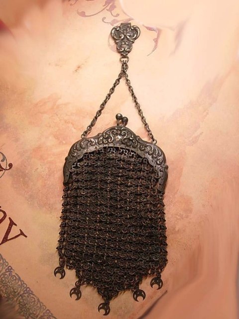 Antique Halloween witch Chainmail chatelaine and Purse handbag RARE 1800's