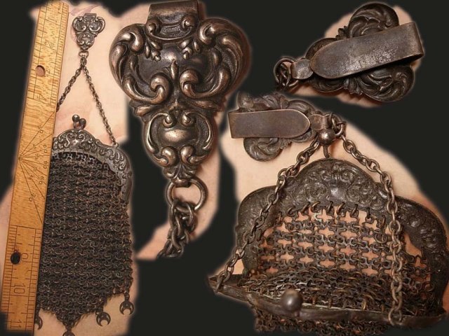 Antique Halloween witch Chainmail chatelaine and Purse handbag RARE 1800's