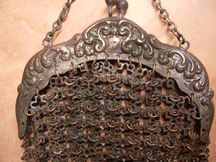 Antique Halloween witch Chainmail chatelaine and Purse handbag RARE 1800's