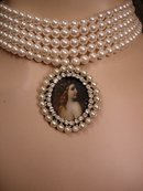 Gothic WIde pearl choker with portrait pendant and Drop chandelier earrings
