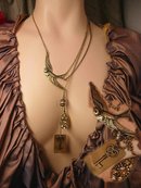 Vintage Religious Saint Esprit Holy DOve chatelaine necklace Lords Prayer fob