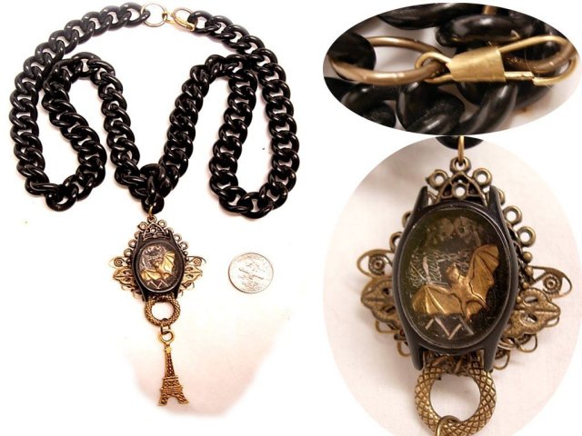 Gothic Last Kiss in Paris morbid macabre memento miniature fob necklace Shrine Reliquary
