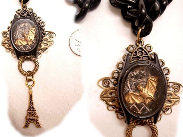 Gothic Last Kiss in Paris morbid macabre memento miniature fob necklace Shrine Reliquary