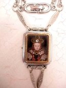 Jewelled Miniature portrait of Renaissance Queen with crown under glass necklace