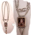 Jewelled Miniature portrait of Renaissance Queen with crown under glass necklace