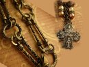 Painted miniature portrait jeweled Reliquary Shrine necklace Sterling medals and pearl fobs and more