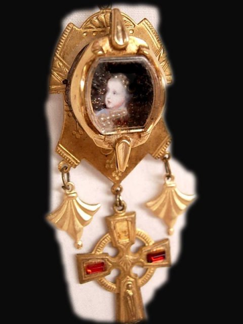 Miniature child Prince portrait necklace renaissance medieval gothic chandelier Reliquary rhinestone