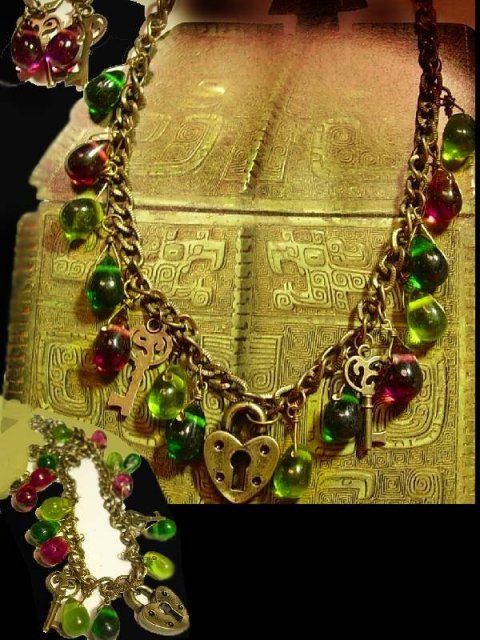 Bohemian Chic Padlock and key Glass Drop Necklace