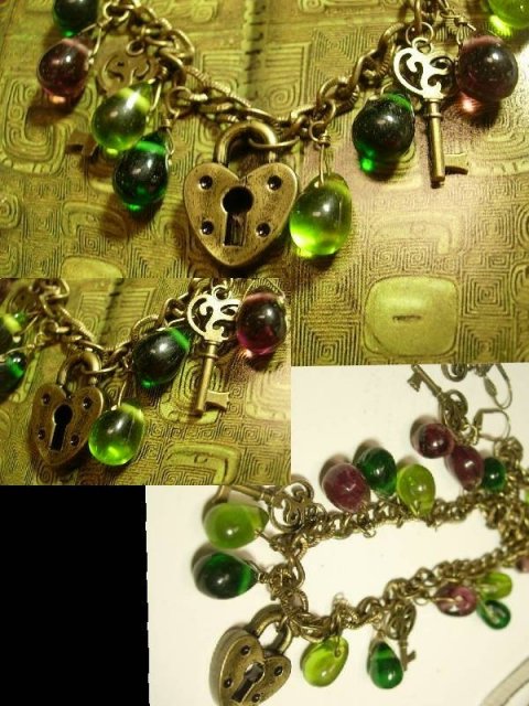 Bohemian Chic Padlock and key Glass Drop Necklace