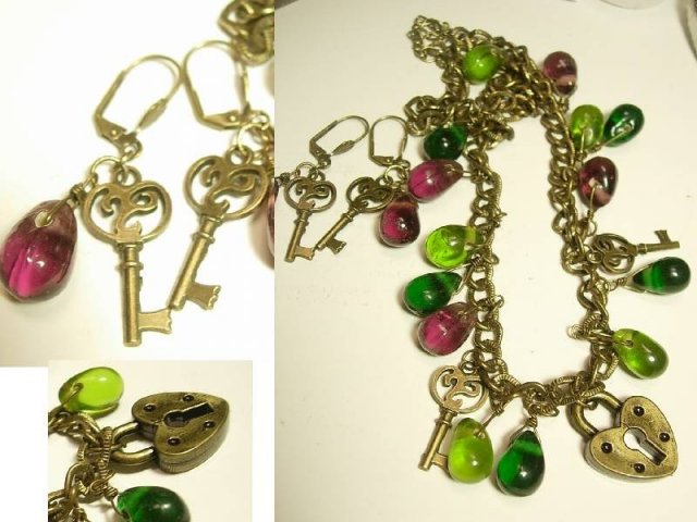 Bohemian Chic Padlock and key Glass Drop Necklace
