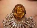 Antique CZECH huge topaz GLASS filigree RING OLD