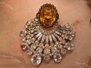 Antique CZECH huge topaz GLASS filigree RING OLD