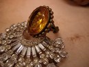 Antique CZECH huge topaz GLASS filigree RING OLD