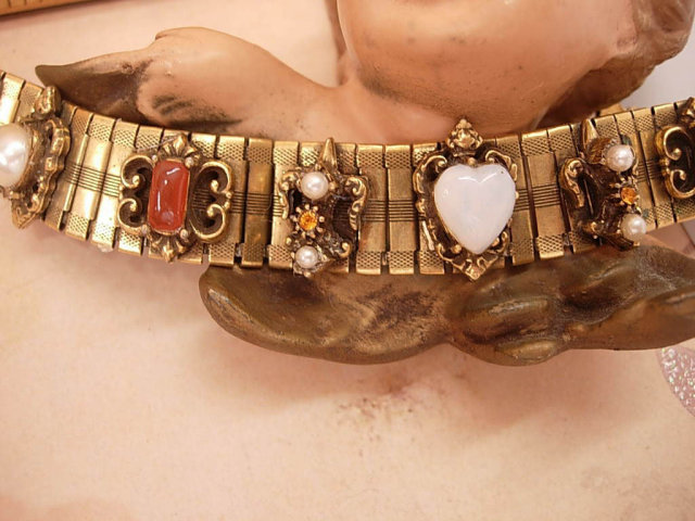 Vintage Art Deco Bookchain Bracelet pearls carnelian and more jewels