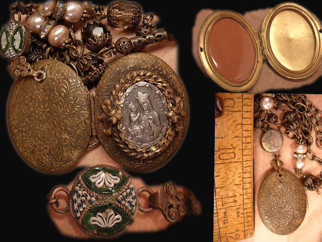 ANtique French Locket St Anne genuine pearl necklace