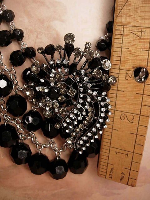 HUGE Black Festoon Rhinestone Collar necklace and earrings