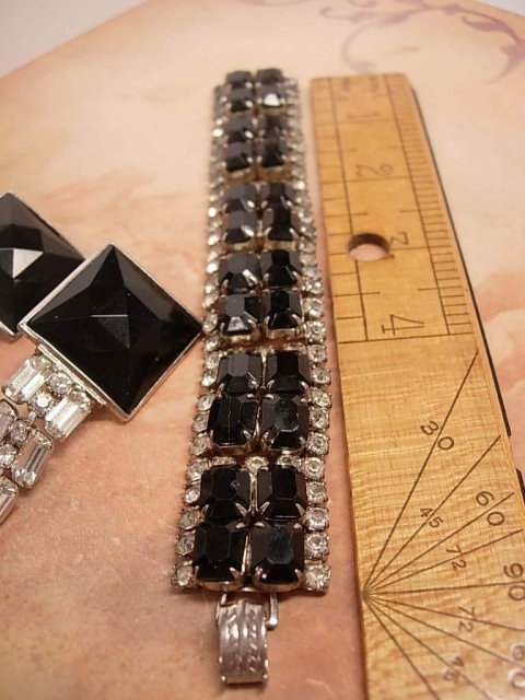 HUGE Black Festoon Rhinestone Collar necklace and earrings