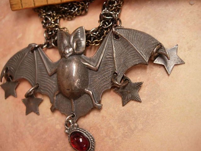 Bat necklace Gothic Jewelled Vampire Bats in her belfry