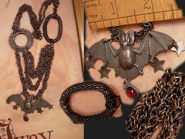 Bat necklace Gothic Jewelled Vampire Bats in her belfry