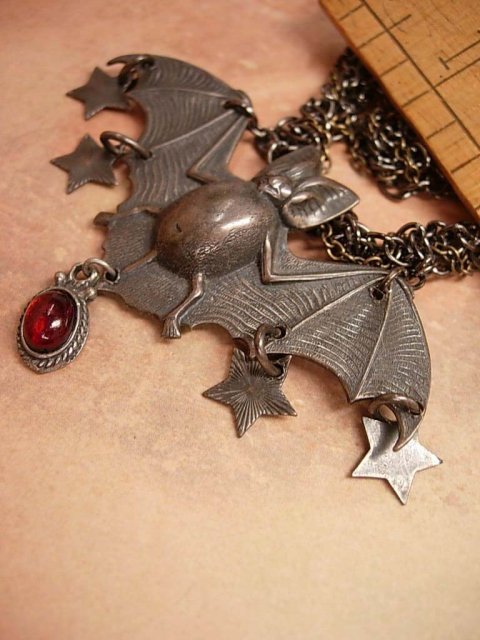 Bat necklace Gothic Jewelled Vampire Bats in her belfry