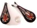 Antique gothic BLack France depose necklace with red glass rose drop and black crucifix