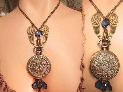 Nude pocketwatch relief necklace with antique paste settings