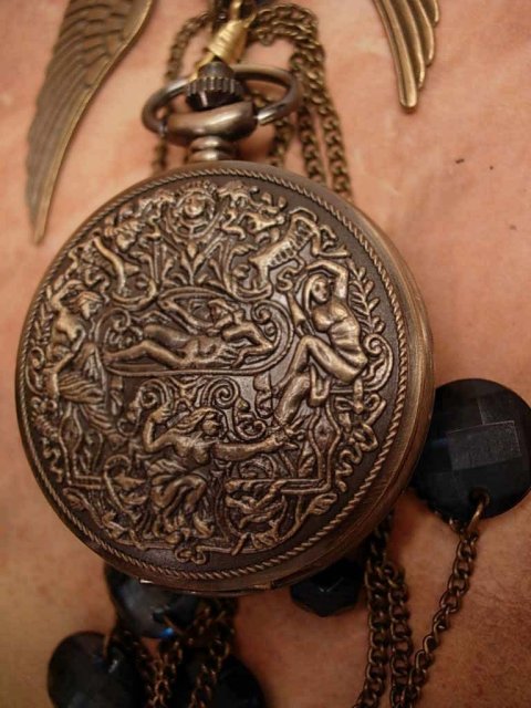 Nude pocketwatch relief necklace with antique paste settings
