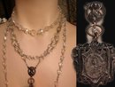 ANtique French Rosary necklaces Gothic sterling Glass and antique medal