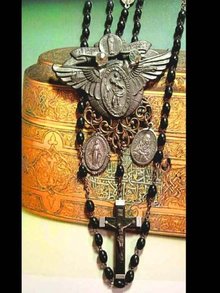 Gothic Cross Chandelier necklace sterling medals rich black swags
