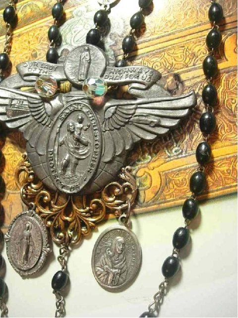 Gothic Cross Chandelier necklace sterling medals rich black swags