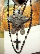 Gothic Cross Chandelier necklace sterling medals rich black swags