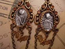 Bizarre gothic Macabre Corpse memoriam earrings with bats and chains and more