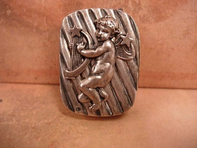 ANtique STerling Box Cherub hidden compartment miniature