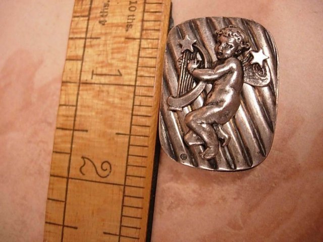 ANtique STerling Box Cherub hidden compartment miniature