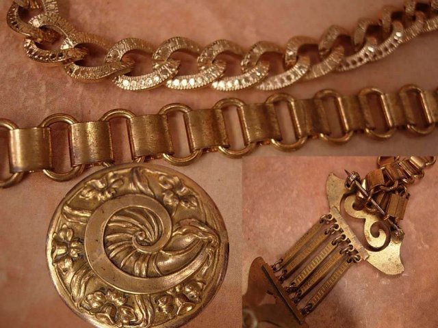 Antique Bacchus jeweled locket necklace bookchain and brooch